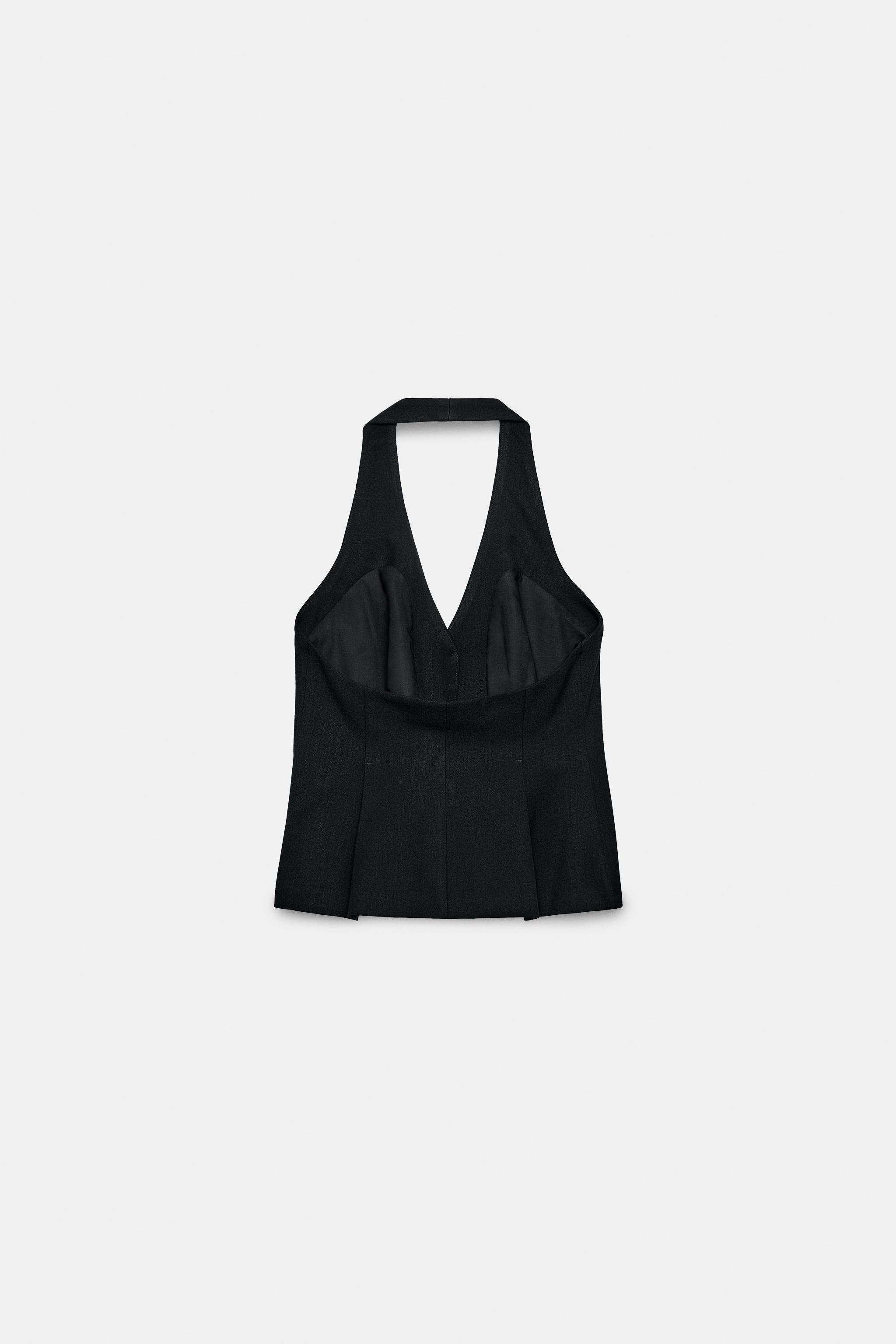 COVERED BUTTON HALTER VEST TOP